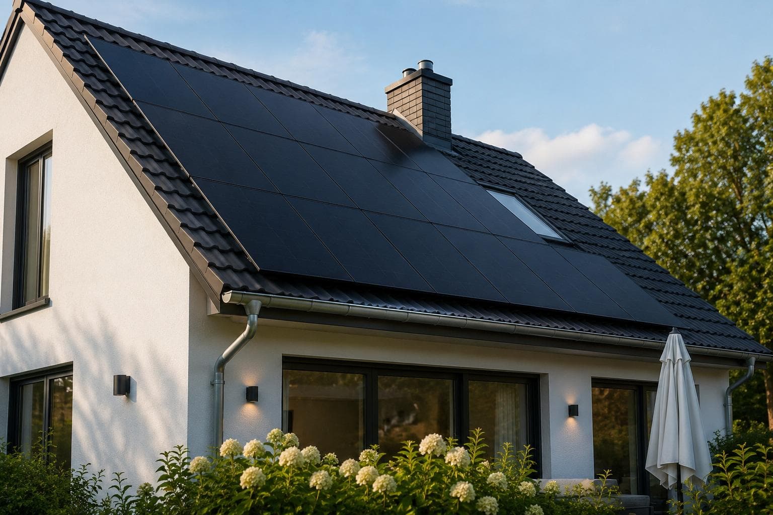 Modernes deutsches Haus mit Photovoltaikmodulen